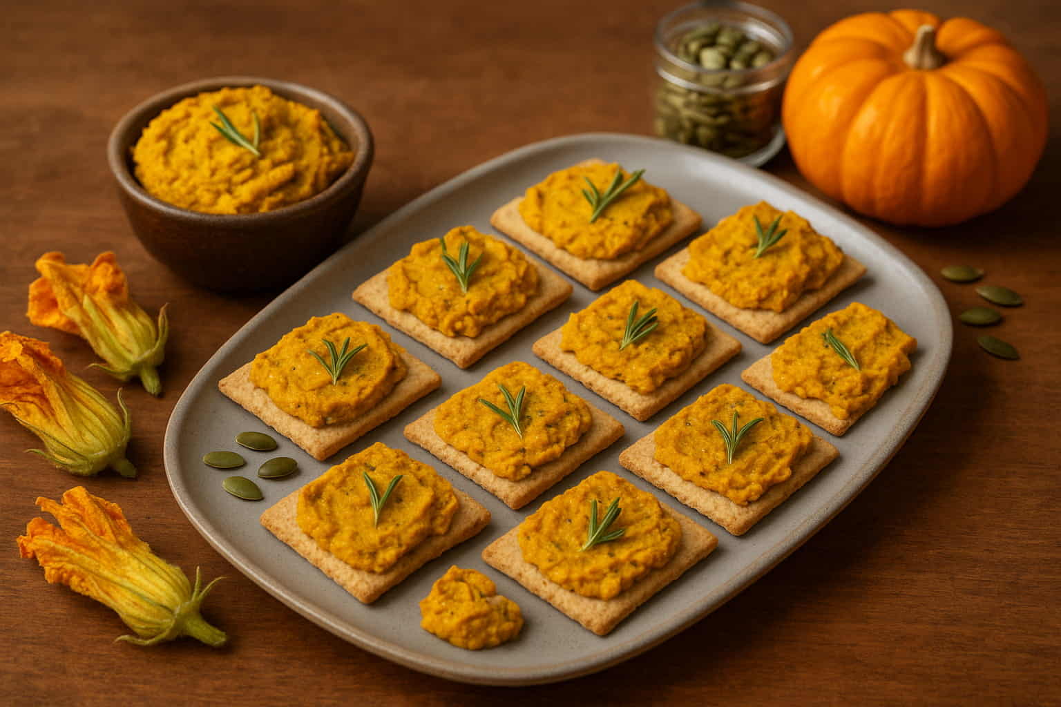 crackers con paté di fiori di zucca