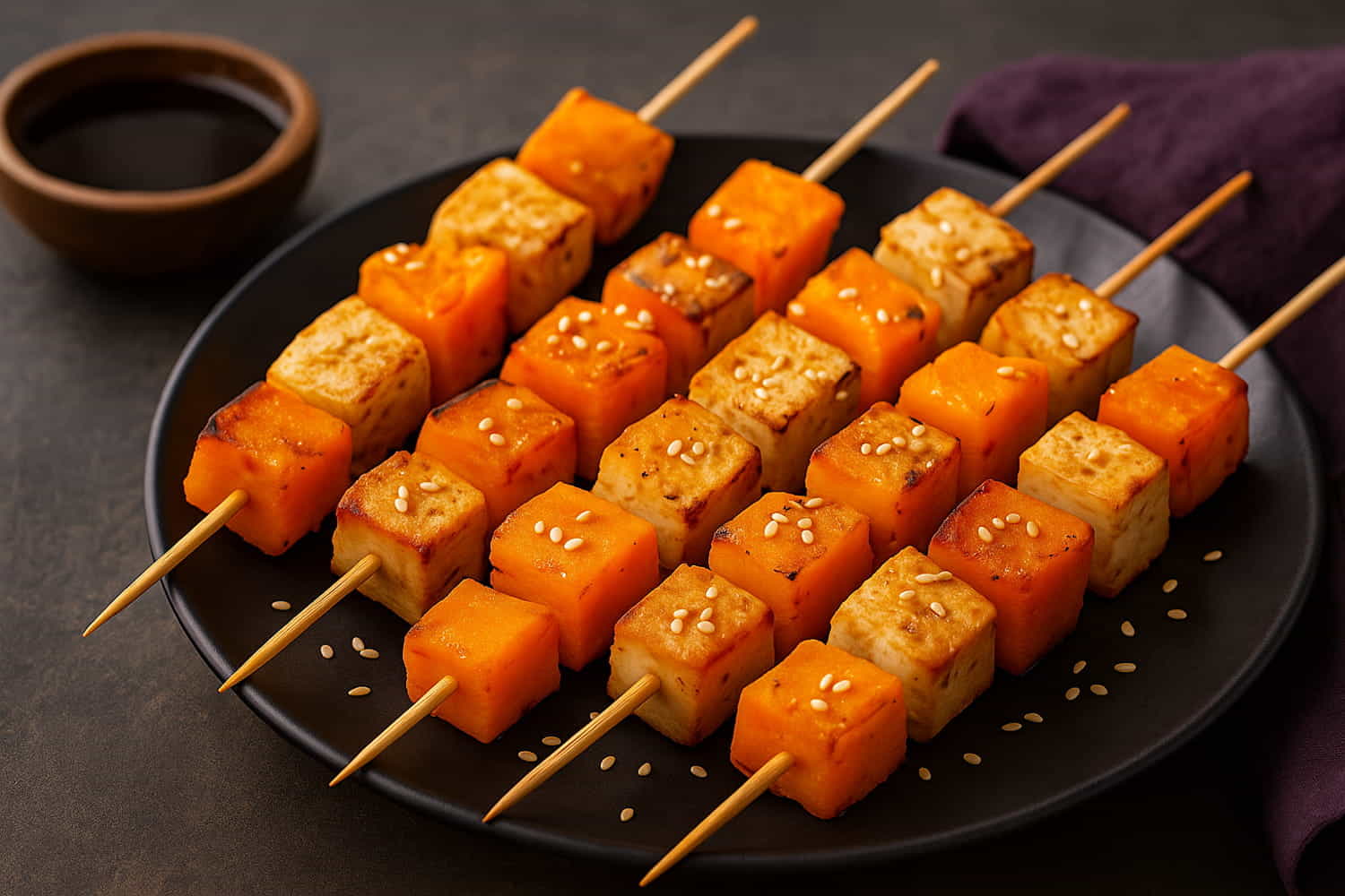 spiedini di tofu e zucca