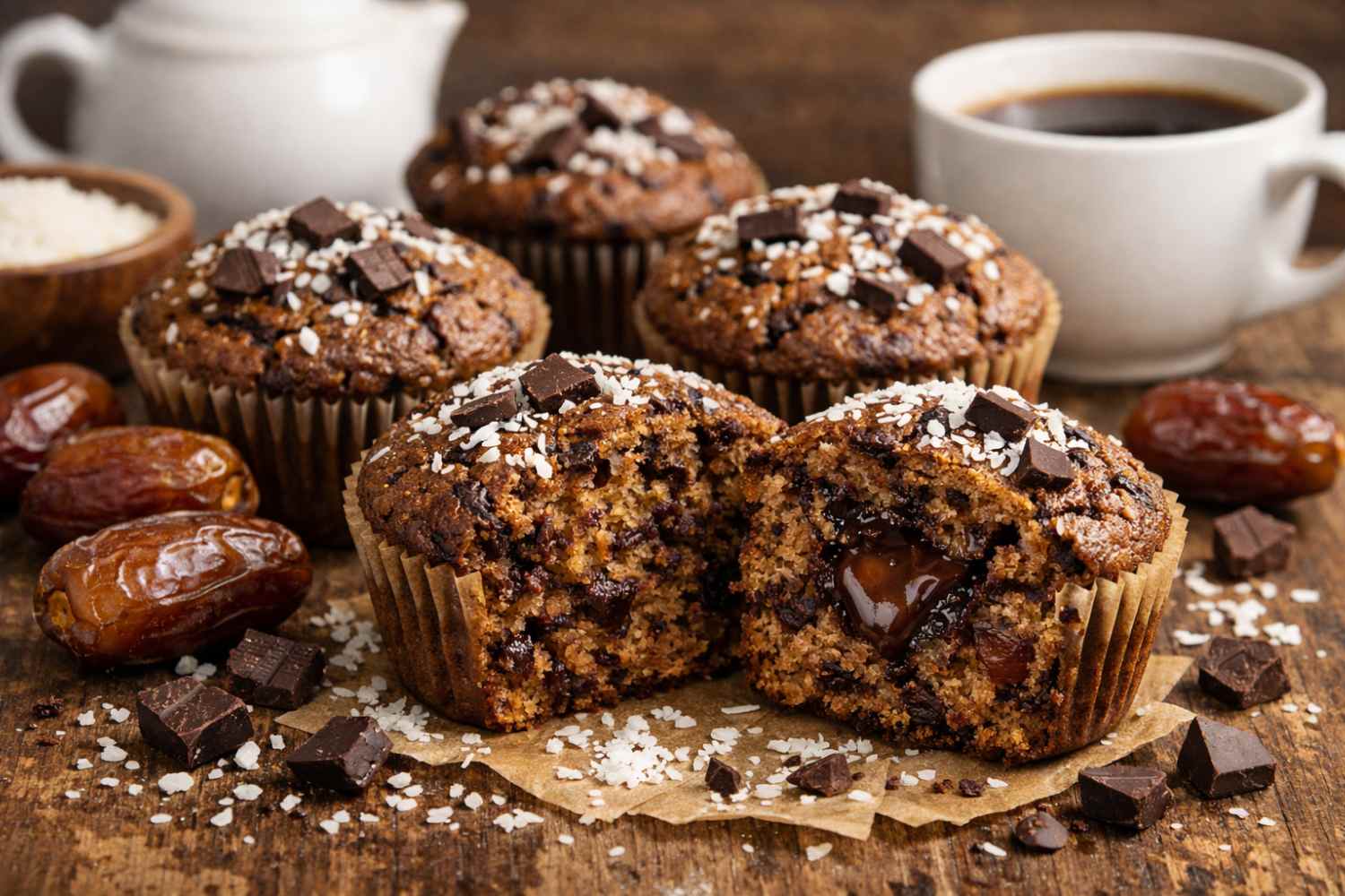 Muffin cioccolato, cocco e datteri: