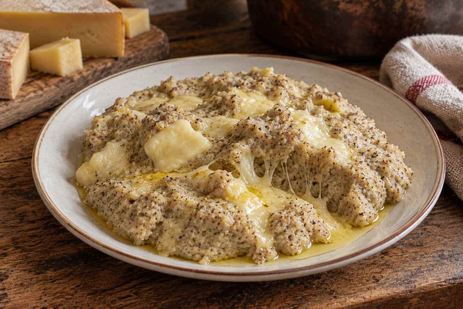 La polenta taragna è un piatto tipico della cucina tradizionale della Valtellina. La base per preparare la polenta taragna è un mix di farina di mais (granoturco) e di farina di grano saraceno.